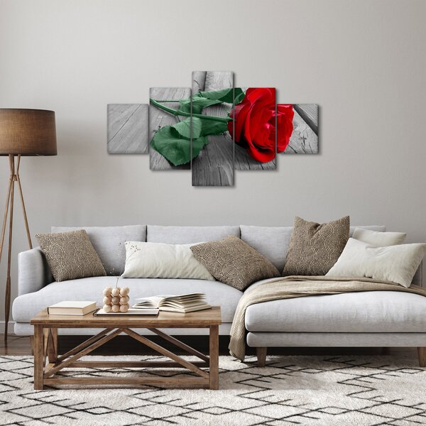 Obraz - Červená růže se zeleným stonkem (125x70 cm)