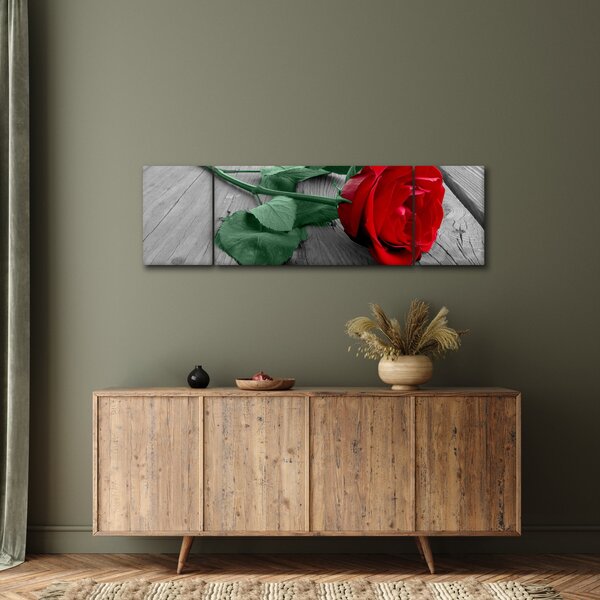Obraz - Červená růže se zeleným stonkem (170x50 cm)