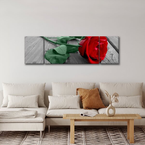 Obraz - Červená růže se zeleným stonkem (170x50 cm)