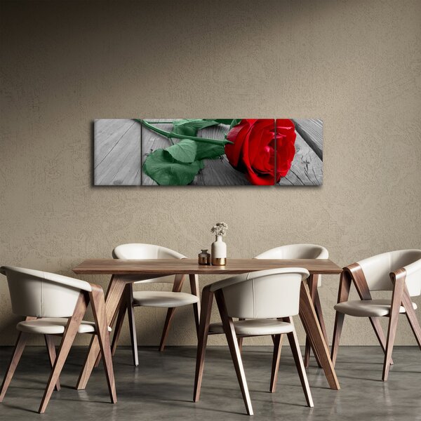 Obraz - Červená růže se zeleným stonkem (170x50 cm)