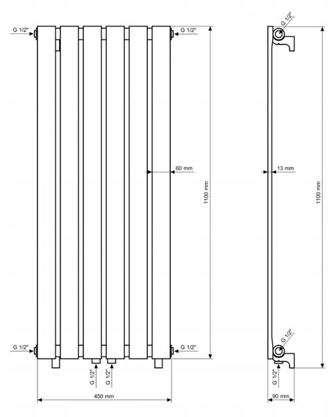 Gamma Vertical, topné těleso 450x1100 mm, 553 W, bílá matná, GMA-VERT-11045-WH