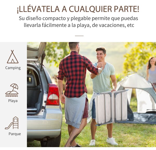 Skládací a polohovací zahradní lehátko Outsunny s nastavitelným opěrkou hlavy a 5 pozicemi opěradla, prodyšná textilní látka 182x56x28 cm Krémová | Ao