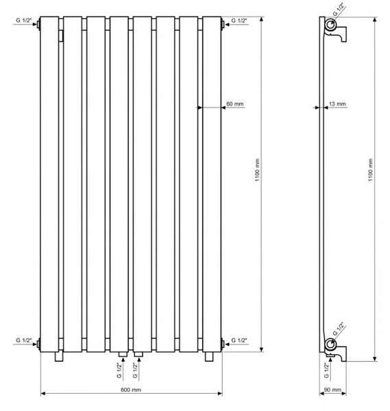 Gamma Vertical, topné těleso 600x1100 mm, 737 W, černá matná, GMA-VERT-11060-BK