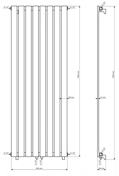Gamma Vertical, topné těleso 600x1600 mm, 1036 W, černá matná, GMA-VERT-16060-BK