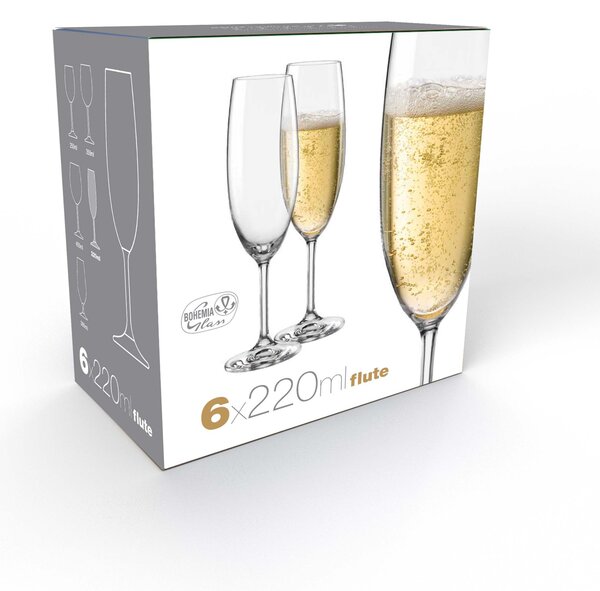 Sklenice na šampaňské BOHEMIA CRYSTAL Lara 220ml 6ks