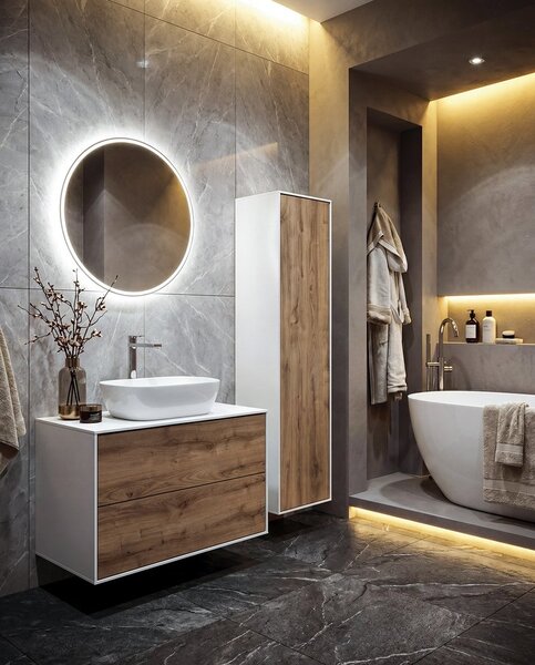 Aqualine Aqualine, ZANYA vysoká skříňka 35x140x30cm, bílá mat/dub emporio, ZA140