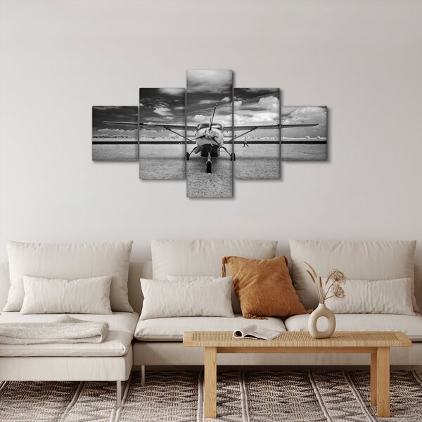 Obraz - Letadlo černobílé (125x70 cm)