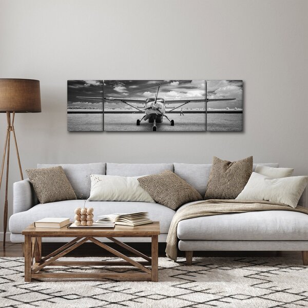 Obraz - Letadlo černobílé (170x50 cm)
