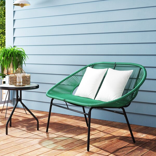 Outsunny zahradní lavička pro 2 osoby z oceli a syntetického lana s 2 polštářky - rozměry 132D x 72Š x 83V cm - tmavě zelená | Aosom