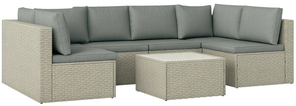 Modulární outdoorová souprava zahradního nábytku Outsunny pro 6 osob, balkonový nábytek z pleteného pryskyřice se soupravou a skleněným stolkem, odním