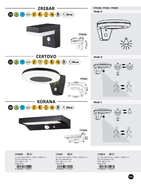 77023 LED Solární svítidlo se senzorem KORANA LED 6W