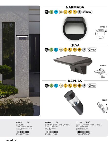 77004 LED Solární nástěnné svítidlo NARMADA LED 0,5W