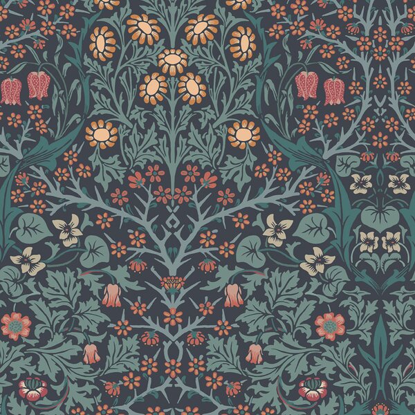 Vliesová tapeta na zeď, modrá, květiny, listy, 124251, William Morris At Home