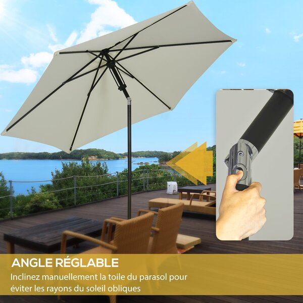 Slunečník do zahrady Outsunny s nastavitelným sklonem, rovný, manuálně ovládaný, s kovovou konstrukcí, hustota polyesteru 180 g/m², Ø 265 x 235H cm, s