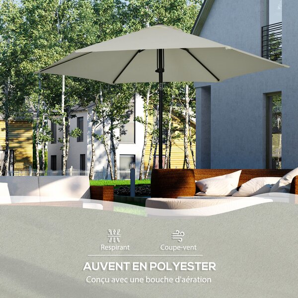 Slunečník do zahrady Outsunny s nastavitelným sklonem, rovný, manuálně ovládaný, s kovovou konstrukcí, hustota polyesteru 180 g/m², Ø 265 x 235H cm, s