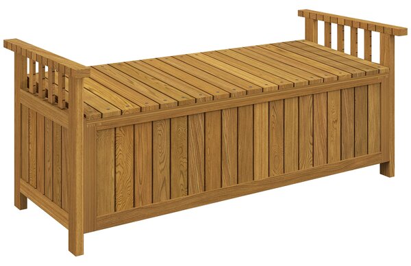 Dřevěná zahradní lavice Outsunny pro 2 osoby s úložným prostorem 186L, venkovní lavice s opěrkami na ruce, nosnost 240 kg, pro zahradu nebo balkon, 12