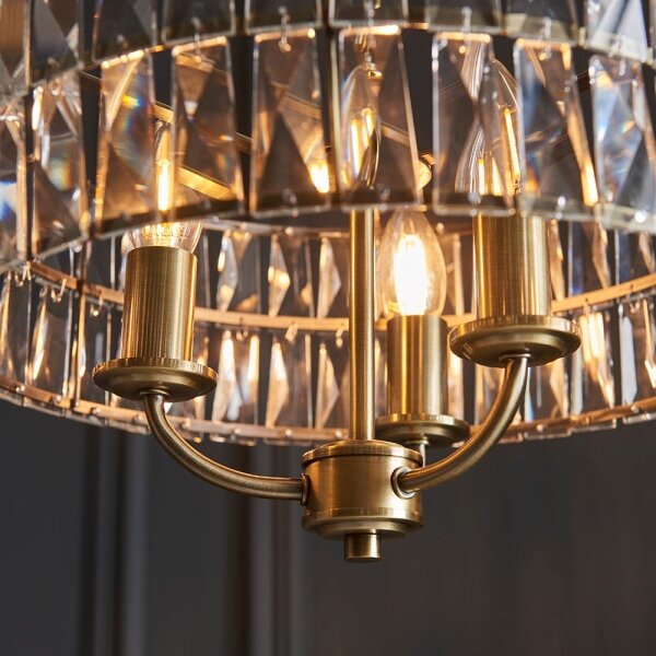 Endon 106243 - Lustr na řetězu CLIFTON 3xE14/6W/230V pr. 38,5 cm mosaz/čirá