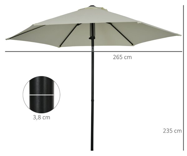 Slunečník do zahrady Outsunny s nastavitelným sklonem, rovný, manuálně ovládaný, s kovovou konstrukcí, hustota polyesteru 180 g/m², Ø 265 x 235H cm, s
