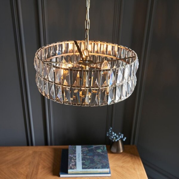 Endon 106243 - Lustr na řetězu CLIFTON 3xE14/6W/230V pr. 38,5 cm mosaz/čirá