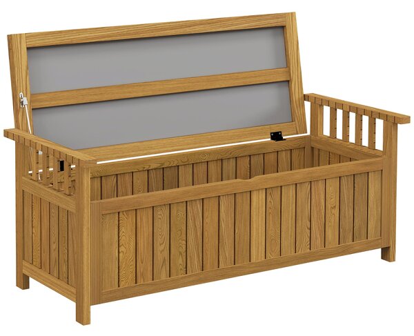 Dřevěná zahradní lavice Outsunny pro 2 osoby s úložným prostorem 186L, venkovní lavice s opěrkami na ruce, nosnost 240 kg, pro zahradu nebo balkon, 12