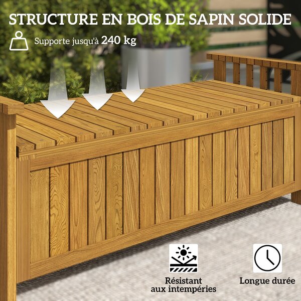 Dřevěná zahradní lavice Outsunny pro 2 osoby s úložným prostorem 186L, venkovní lavice s opěrkami na ruce, nosnost 240 kg, pro zahradu nebo balkon, 12