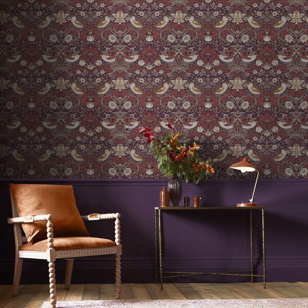 Vliesová tapeta na zeď, fialová, květiny, ptáci, 124229, William Morris At Home