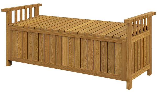Dřevěná zahradní lavice Outsunny pro 2 osoby s úložným prostorem 186L, venkovní lavice s opěrkami na ruce, nosnost 240 kg, pro zahradu nebo balkon, 12