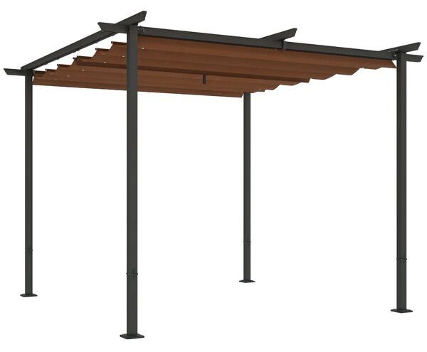 Outsunny Zahradní Pergola 3 x 3m s Retrakovatelnou Markýzou, Vysoce Hustý Polyester 180g/m², UPF30+ Sluneční Zastřešení pro Terasu, Patio, Zahradu, Hn