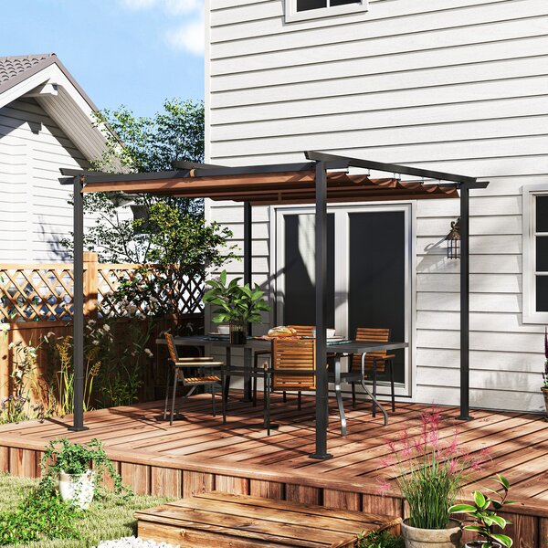 Outsunny Zahradní Pergola 3 x 3m s Retrakovatelnou Markýzou, Vysoce Hustý Polyester 180g/m², UPF30+ Sluneční Zastřešení pro Terasu, Patio, Zahradu, Hn