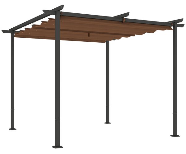 Outsunny Zahradní Pergola 3 x 3m s Retrakovatelnou Markýzou, Vysoce Hustý Polyester 180g/m², UPF30+ Sluneční Zastřešení pro Terasu, Patio, Zahradu, Hn