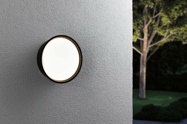 PAULMANN LED venkovní nástěnné svítidlo Platomo IP44 kruhové 180mm 3000K 14,5W 230V černá umělá hmota