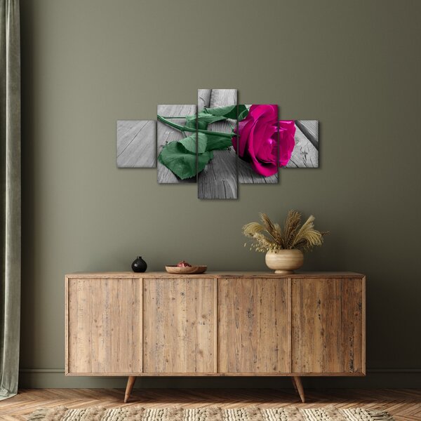Obraz - Růžová růže se zeleným stonkem (125x70 cm)