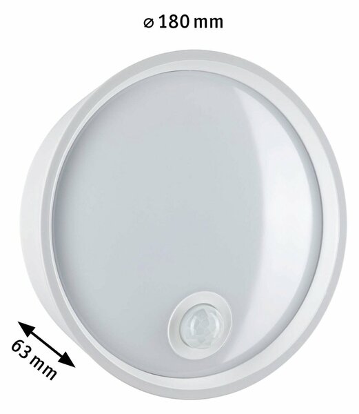 PAULMANN LED venkovní nástěnné svítidlo Platomo pohybové čidlo IP44 kruhové 180mm 3000K 14,5W 230V bílá umělá hmota