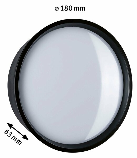 PAULMANN LED venkovní nástěnné svítidlo Platomo IP44 kruhové 180mm 3000K 14,5W 230V černá umělá hmota