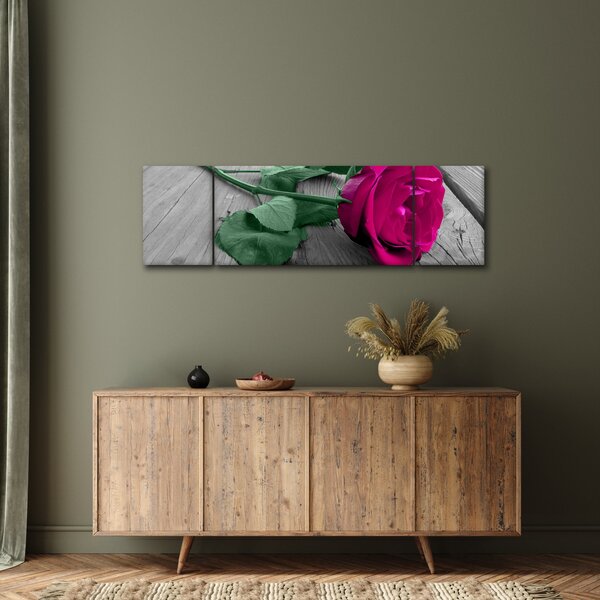 Obraz - Růžová růže se zeleným stonkem (170x50 cm)