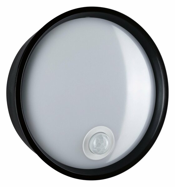 PAULMANN LED venkovní nástěnné svítidlo Platomo pohybové čidlo IP44 kruhové 180mm 3000K 14,5W 230V černá umělá hmota