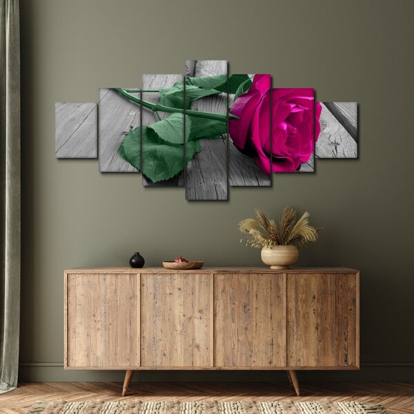 Obraz - Růžová růže se zeleným stonkem (210x100 cm)