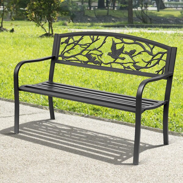 Outsunny Lavice pro 3 osoby do zahrady, venkovský styl pro balkon, terasu, patio 127 x 60 x 85 cm, robustní antikorozní epoxidově natřený kov, černá |