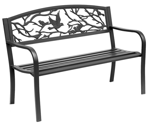 Outsunny Lavice pro 3 osoby do zahrady, venkovský styl pro balkon, terasu, patio 127 x 60 x 85 cm, robustní antikorozní epoxidově natřený kov, černá |