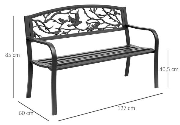 Outsunny Lavice pro 3 osoby do zahrady, venkovský styl pro balkon, terasu, patio 127 x 60 x 85 cm, robustní antikorozní epoxidově natřený kov, černá |