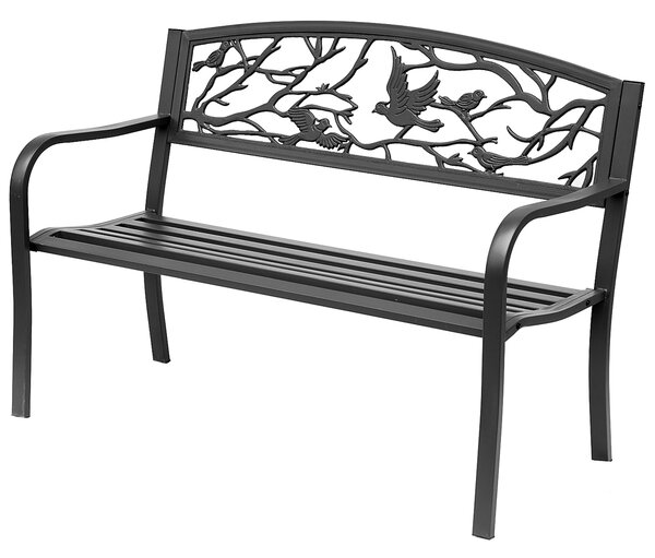 Outsunny Lavice pro 3 osoby do zahrady, venkovský styl pro balkon, terasu, patio 127 x 60 x 85 cm, robustní antikorozní epoxidově natřený kov, černá |