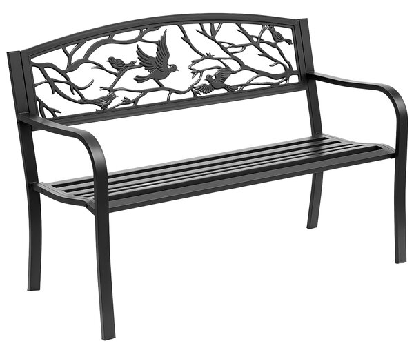 Outsunny Lavice pro 3 osoby do zahrady, venkovský styl pro balkon, terasu, patio 127 x 60 x 85 cm, robustní antikorozní epoxidově natřený kov, černá |