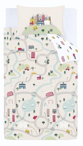 Bílo-béžové bavlněné dětské povlečení na dvoulůžko 200x200 cm Transport – Bianca