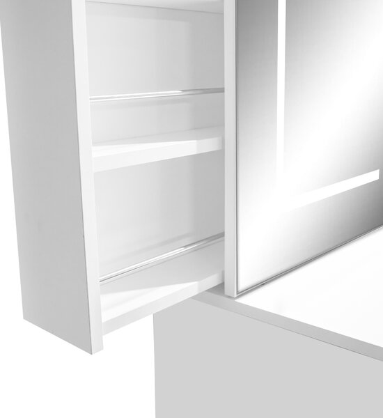 Aga Toaletní stolek se zrcadlem a LED osvětlením + taburet Matný bílý
