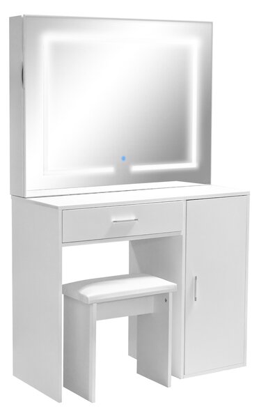 Aga Toaletní stolek se zrcadlem a LED osvětlením + taburet Matný bílý