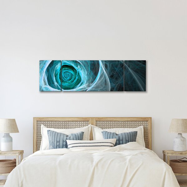 Obraz - Abstraktní růže modrá s černým pozadím (170x50 cm)