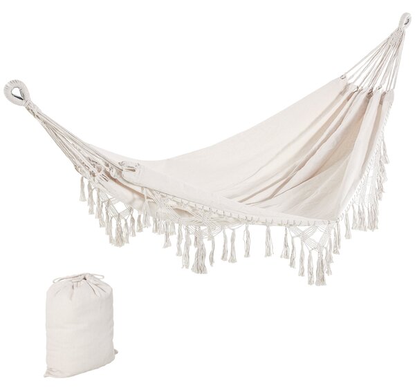 Outsunny Přenosná bohémská cestovní houpací síť, celkové rozměry 2,88 x 1,5 m, bavlna, polyester, béžová | Aosom