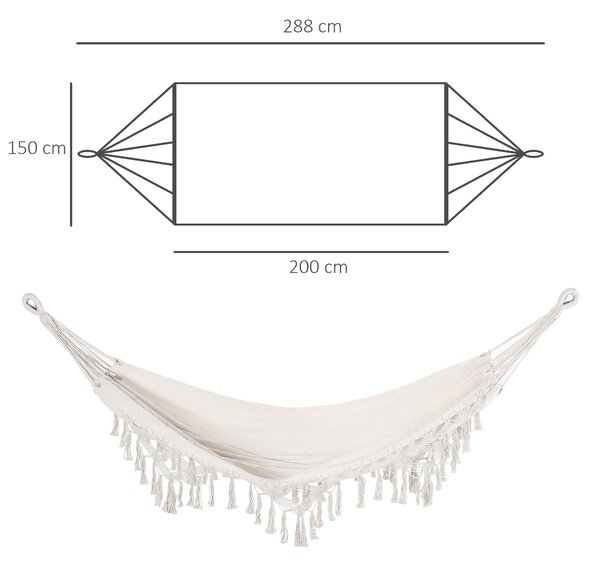 Outsunny Přenosná bohémská cestovní houpací síť, celkové rozměry 2,88 x 1,5 m, bavlna, polyester, béžová | Aosom