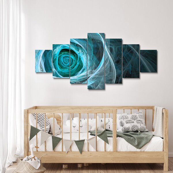 Obraz - Abstraktní růže modrá s černým pozadím (210x100 cm)