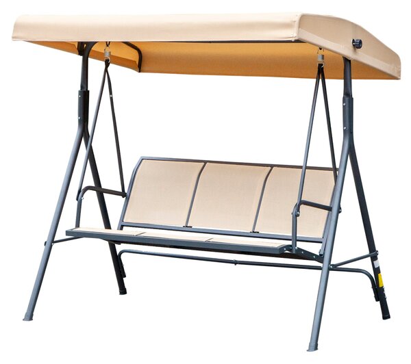 Outsunny Zahradní houpačka pro 3 osoby s vynikajícím pohodlím, nastavitelné sklon střechy, ergonomická ocel, epoxidový textilene, béžová | Aosom